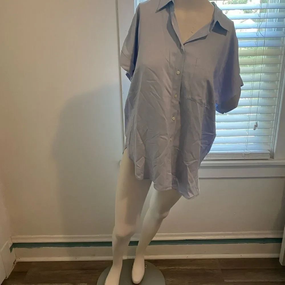 Loft Blue button-down short sleeve blouse, size M